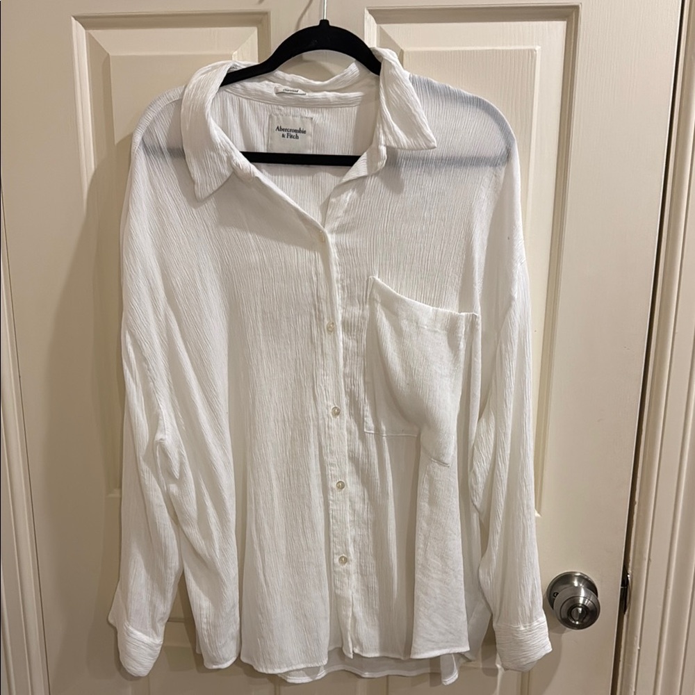427 Vintage Oversized Abercrombie and Fitch button up white sheer shirt
